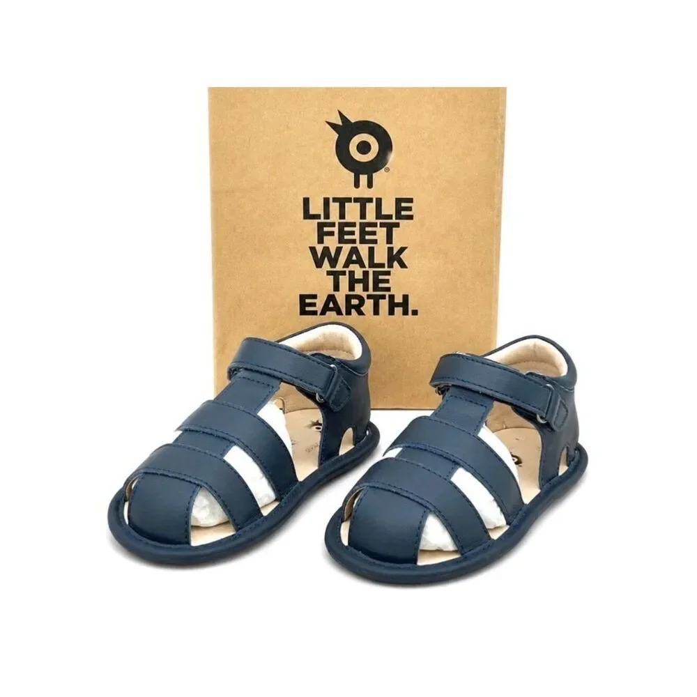 Toddler Boys Closed Toe Sandals Size 8 Navy Leather Water Shoes Hook Loop EU 24